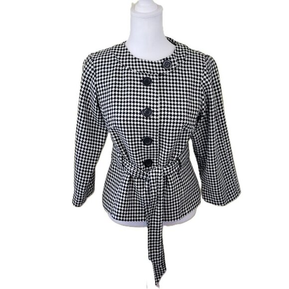 Ann Taylor Loft Hounds Tooth Tie Front Wool Blend Blazer Jacket Women's SZ 0 - Picture 1 of 15